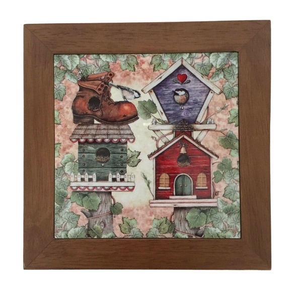 Shoe Boot Design Decorative Plaque Colorful Trivet Wood Framed Wall Hanging - Picture 2 of 4